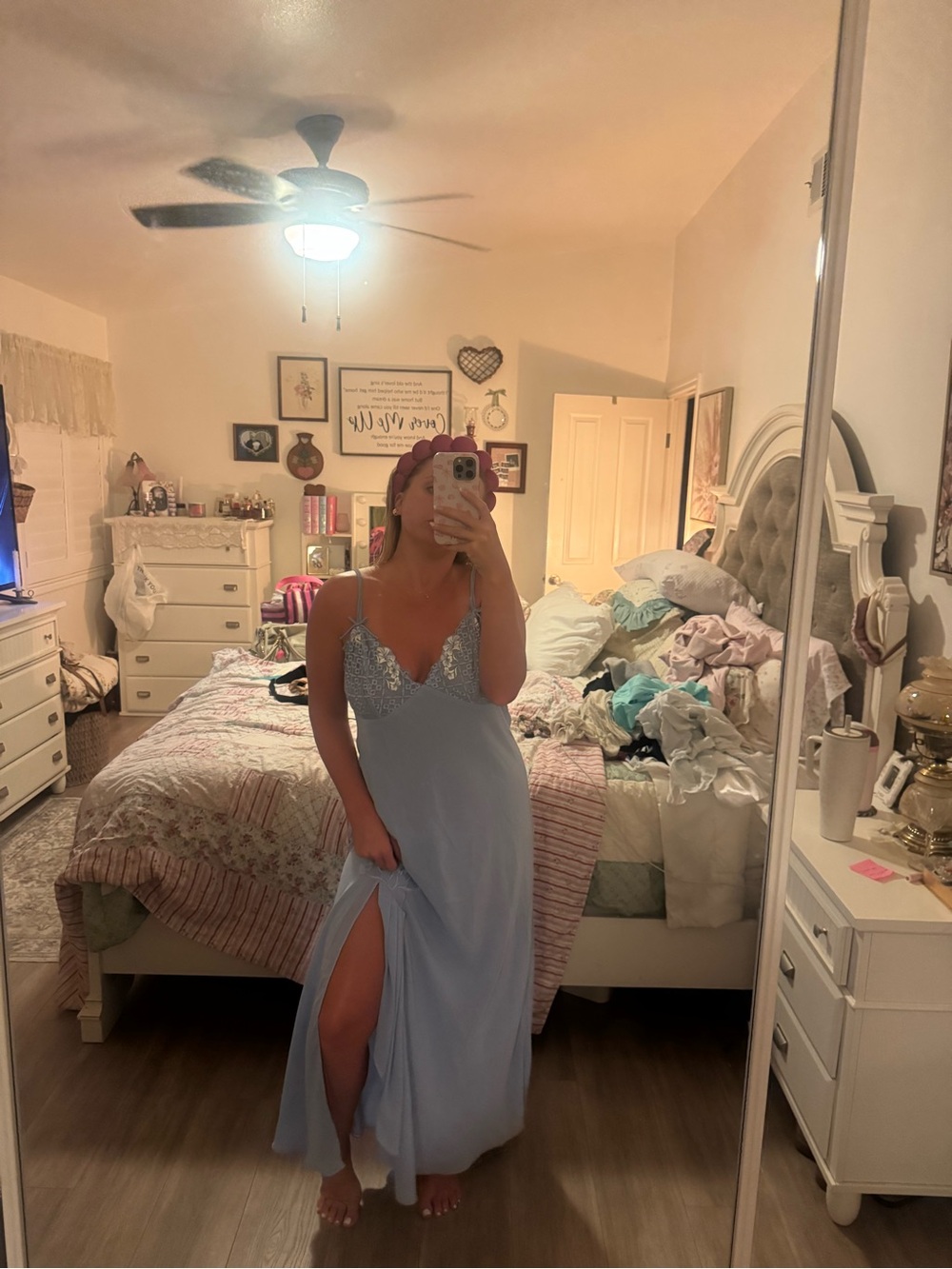 Cabernet Light Blue Lace-Trim Sleep Slip